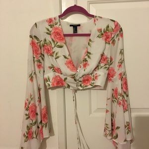 Floral Bell Sleeve Crop Top